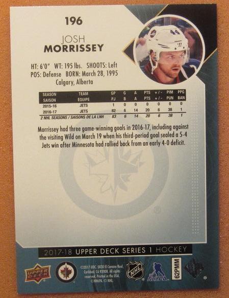 НХЛ Джош Моррисси Виннипег Джетс № 196 1