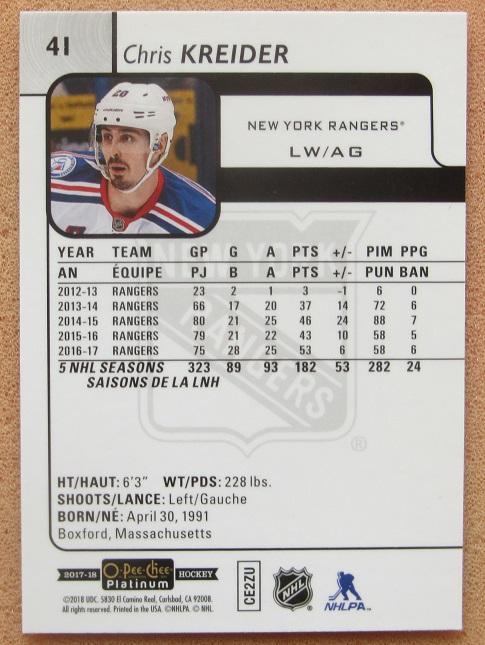 НХЛ Крис Крайдер Нью-Йорк Рейнджерс № 41 1