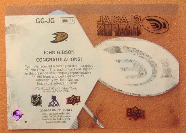 НХЛ Джон Гибсон Анахайм Дакс № GG-JG автограф 1