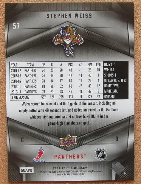 НХЛ Стивен Уайсс Флорида Пантерз № 57 1