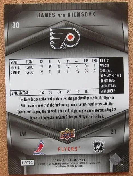 НХЛ Джеймс Ван Римсдайк Филадельфия Флайерз № 30 1