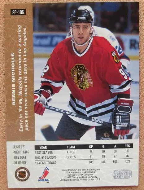 НХЛ Берни Николлс Чикаго Блэкхокс № SP-106 1