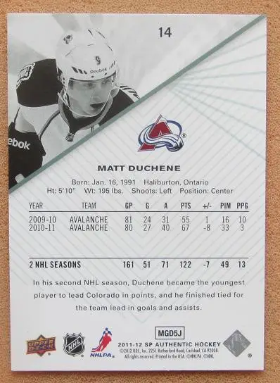 НХЛ Мэтт Дюшен Колорадо Эвеланш № 14 1