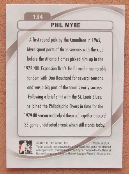 НХЛ Фил Майр Монреаль Атланта Сент-Луис Филадельфия Колорадо Баффало № 134 1