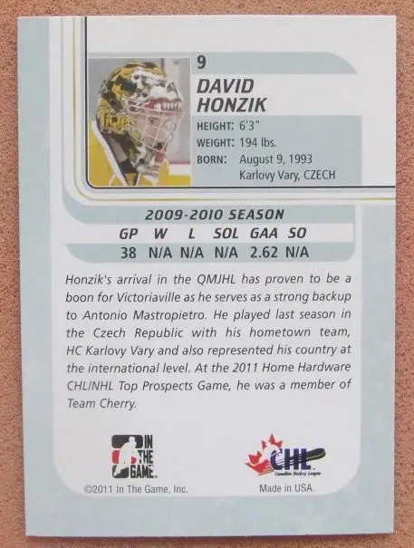 НХЛ Давид Гонзик Викториавиль Тигрес № 9 1