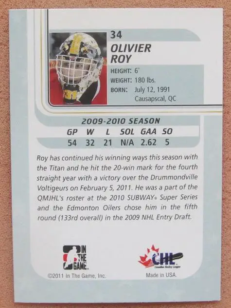 НХЛ Оливье Рой Акади-Батурст Титан № 34 1