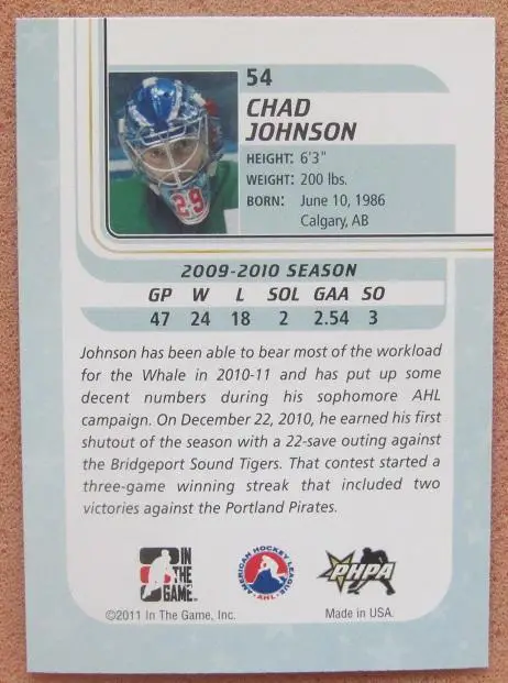 НХЛ Чад Джонсон Коннектикут Уэйл № 54 1