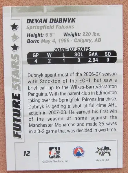 НХЛ Деван Дубник Спрингфилд Фэлконс № 12 1