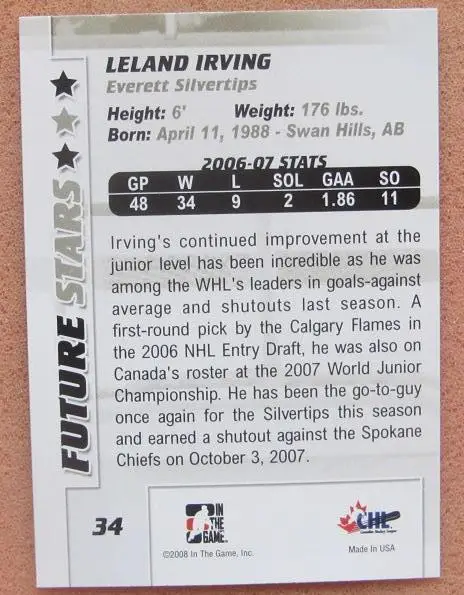 НХЛ Леланд Ирвинг Эверетт Сильвертипс № 34 1