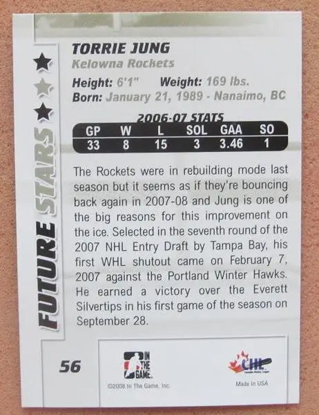 НХЛ Торри Юнг Келовна Рокетс № 56 1