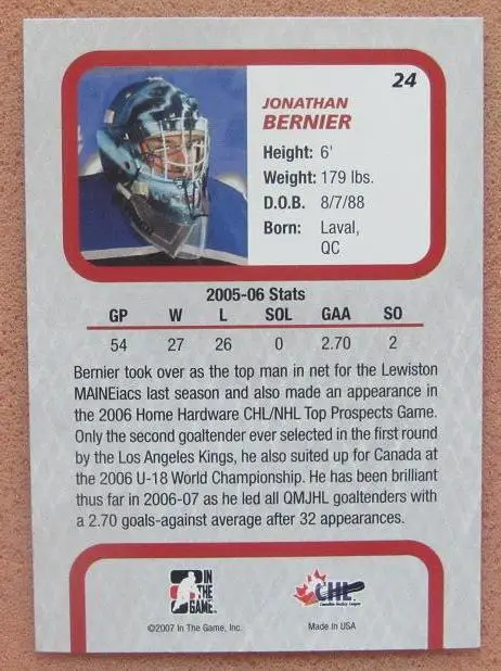 НХЛ Джонатан Бернье Льюистон Мэниакс № 24 1