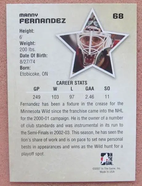 НХЛ Мэнни Фернандес Миннесота Уайлд № 68 1