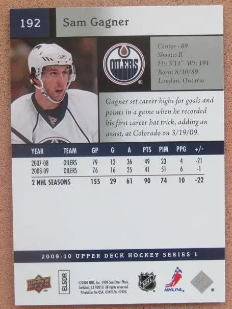 НХЛ Сэм Ганье Эдмонтон Ойлерз № 192 1