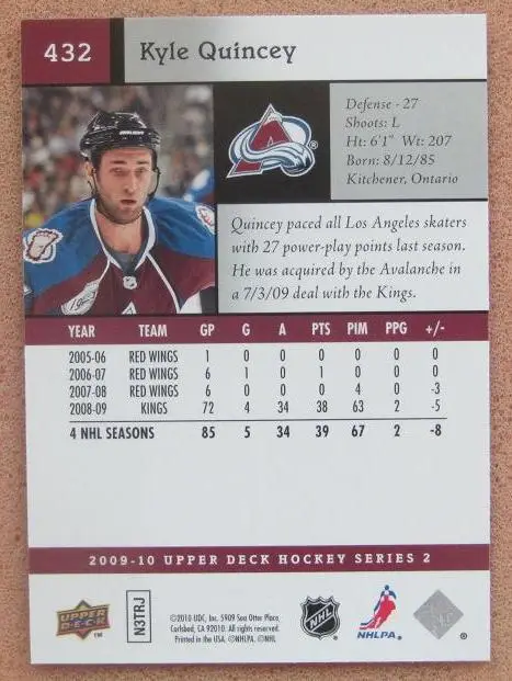 НХЛ Кайл Куинси Колорадо Эвеланш № 432 1