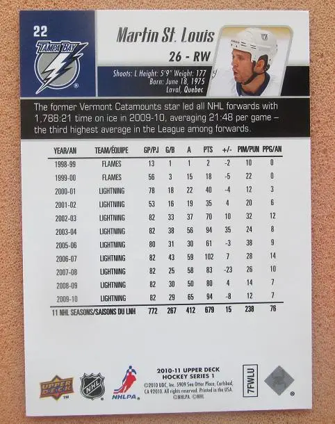 НХЛ Мартин Сан-Луи Тампа Бэй Лайтнинг № 22 1