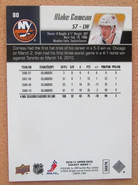 НХЛ Блейк Комо Нью-Йорк Айлендерс № 80 1