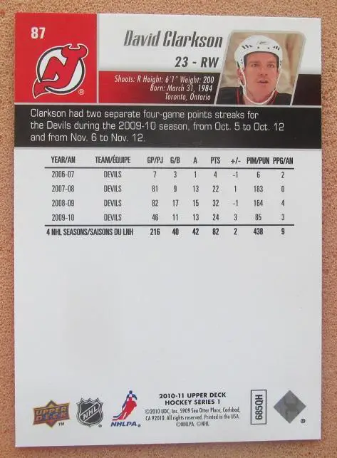 НХЛ Дэвид Кларксон Нью-Джерси Дэвилз № 87 1