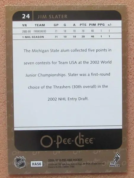 НХЛ Джим Слейтер Атланта Трэйшерз № 24 1