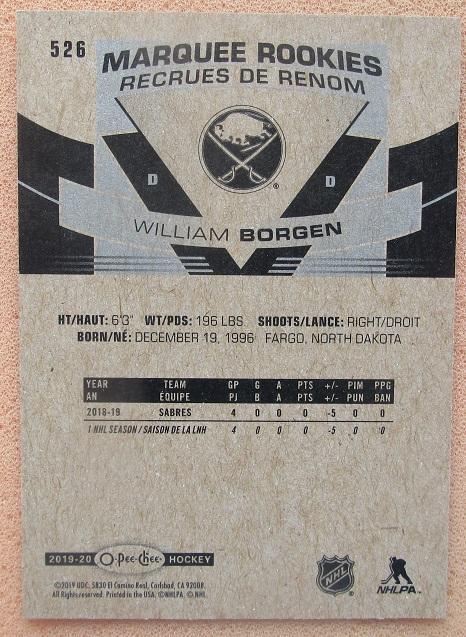 НХЛ Вильям Борген Баффало Сейбрз № 526 1