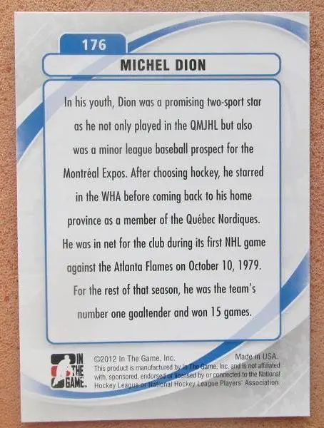 НХЛ Мишель Дион Цинциннати Питтсбург Виннипег Квебек № 176 1
