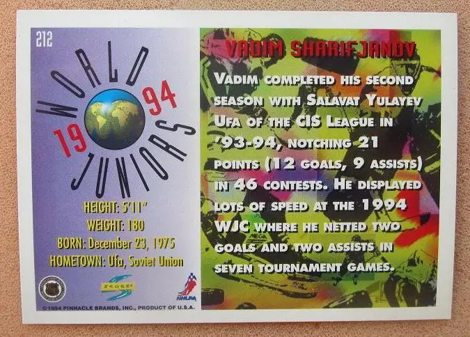 НХЛ Вадим Шарифьянов Россия № 212 1