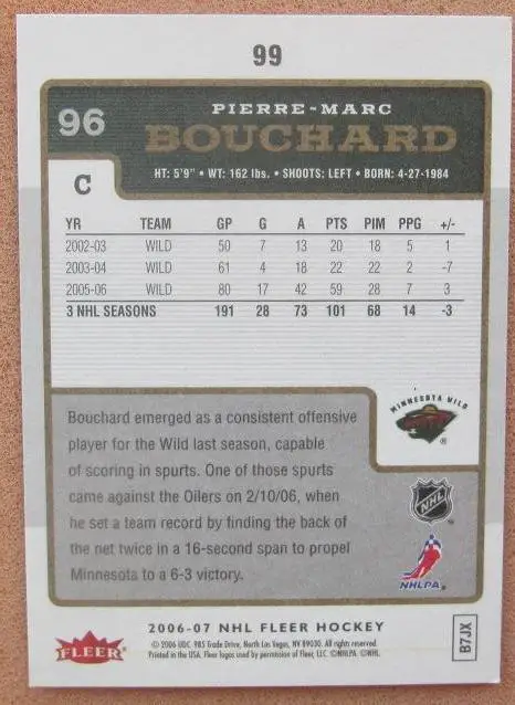 НХЛ Пьер-Марк Бушар Миннесота Уайлд № 99 а 1