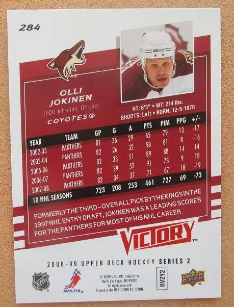 НХЛ Олли Йокинен Финикс Койотис № 284 1