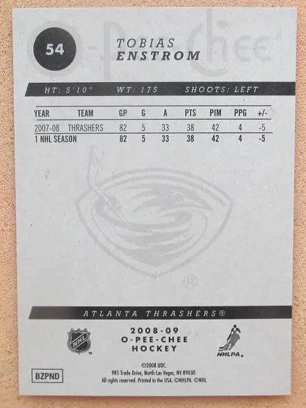 НХЛ Тобиас Энстрем Атланта Трэйшерз № 54 1