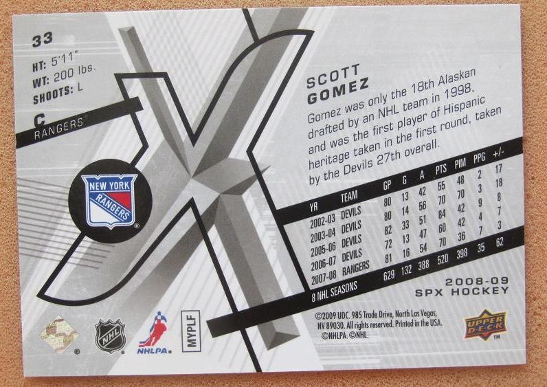 НХЛ Скотт Гомес Нью-Йорк Рейнджерс № 33 1