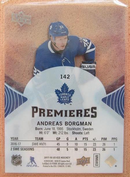 НХЛ Андреас Боргман Торонто Мэйпл Лифс № 142 1