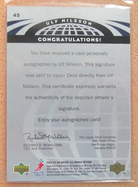 НХЛ Ульф Нильссон АИК Стокгольм Швеция Виннипег Джетс Нью-Йорк Рейнджерс 45 авто 1