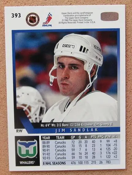 НХЛ Джим Сандлак Хартфорд Уэйлерз № 393 1