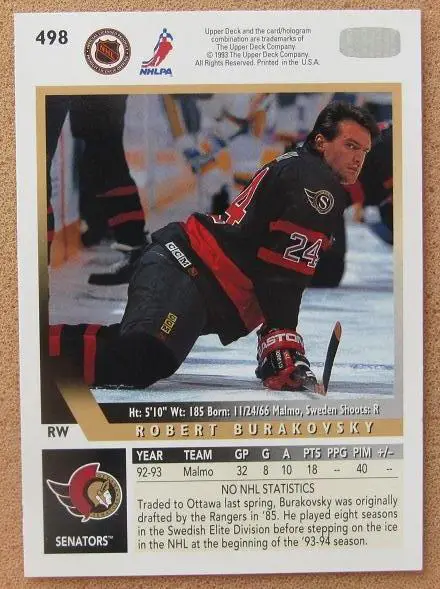 НХЛ Роберт Бураковски Оттава Сенаторз № 498 1
