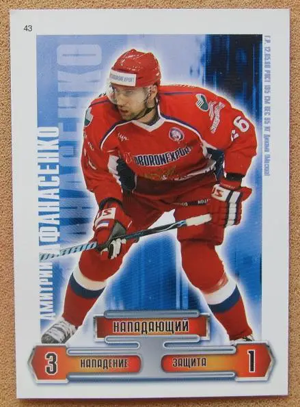 карточка Дмитрий Афанасенко Россия Ярославль Тольятти Динамо Москва № 43