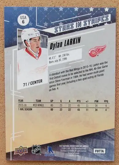 НХЛ Дилан Ларкин Детройт Ред Уингз № 6 1