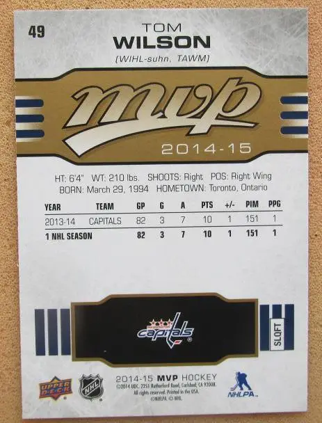 НХЛ Том Уилсон Вашингтон Кэпиталз № 49 1
