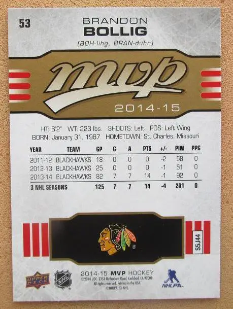 НХЛ Брэндон Боллиг Чикаго Блэкхокс № 53 1