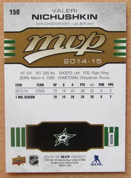 НХЛ Валерий Ничушкин Даллас Старз Челябинск ЦСКА Москва № 150 1