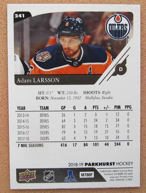 НХЛ Адам Ларссон Эдмонтон Ойлерз № 241 1
