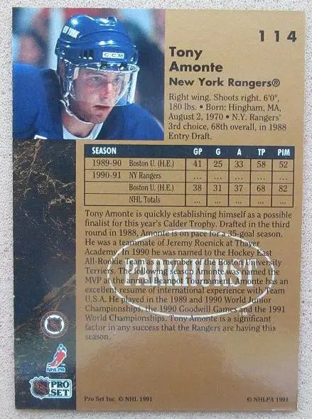 НХЛ Тони Амонте Нью-Йорк Рейнджерс № 114 1