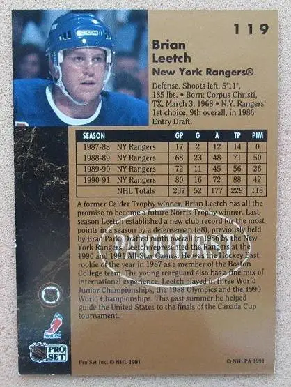 НХЛ Брайан Лич Нью-Йорк Рейнджерс № 119 1