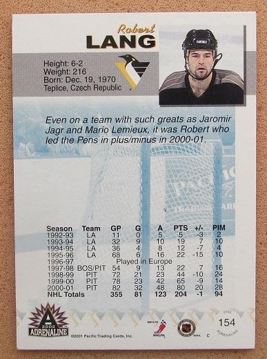 НХЛ Роберт Ланг Питтсбург Пингвинз № 154 1