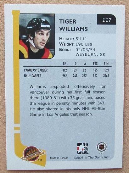 НХЛ Тайгер Уильямс Ванкувер Кэнакс № 117 1