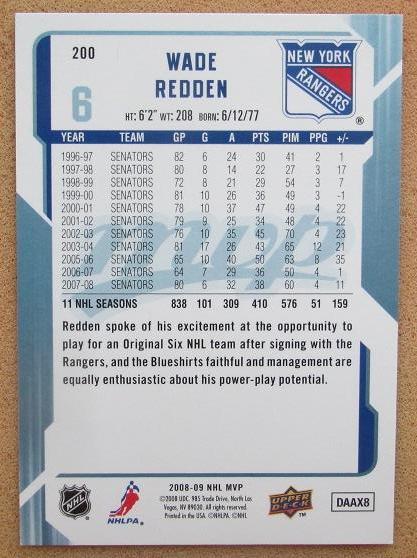 НХЛ Уэйд Редден Нью-Йорк Рейнджерс № 200 автограф 1