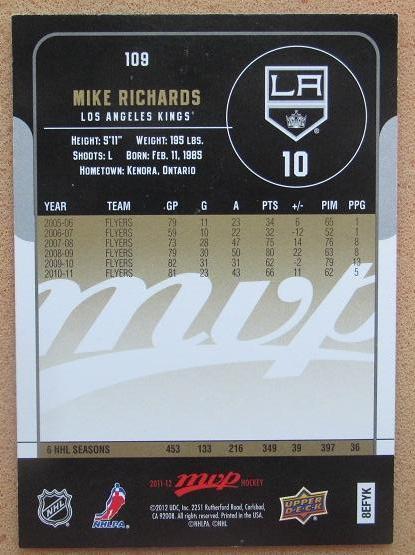НХЛ Майк Ричардс Лос-Анжелес Кингз № 109 автограф 1