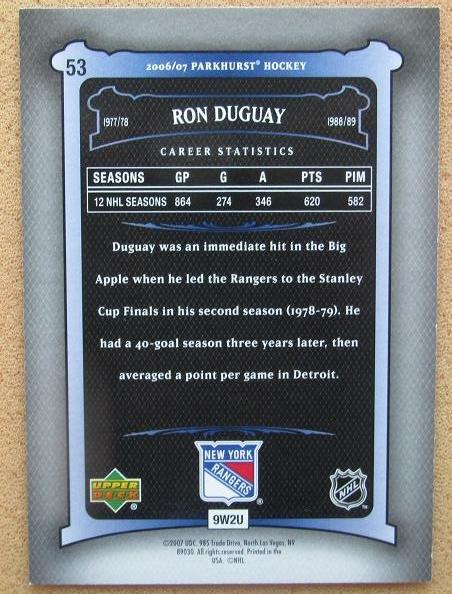 НХЛ Рон Дюгей Нью-Йорк Рейнджерс № 53 1