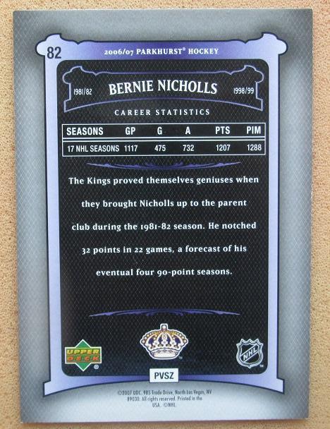 НХЛ Берни Николлс Лос-Анжелес Кингз № 82 1