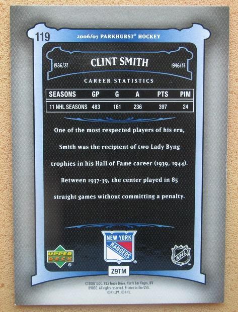 НХЛ Клинт Смит Нью-Йорк Рейнджерс № 119 1