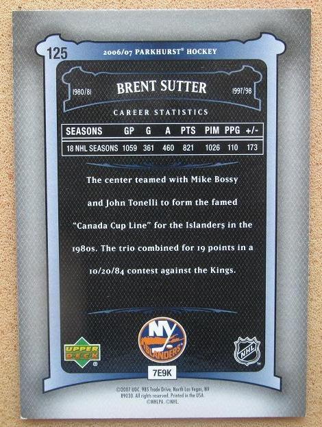 НХЛ Брент Саттер Нью-Йорк Айлендерс № 125 1