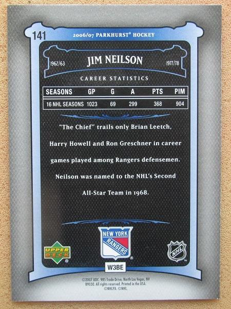 НХЛ Джим Нильсон Нью-Йорк Рейнджерс № 141 1